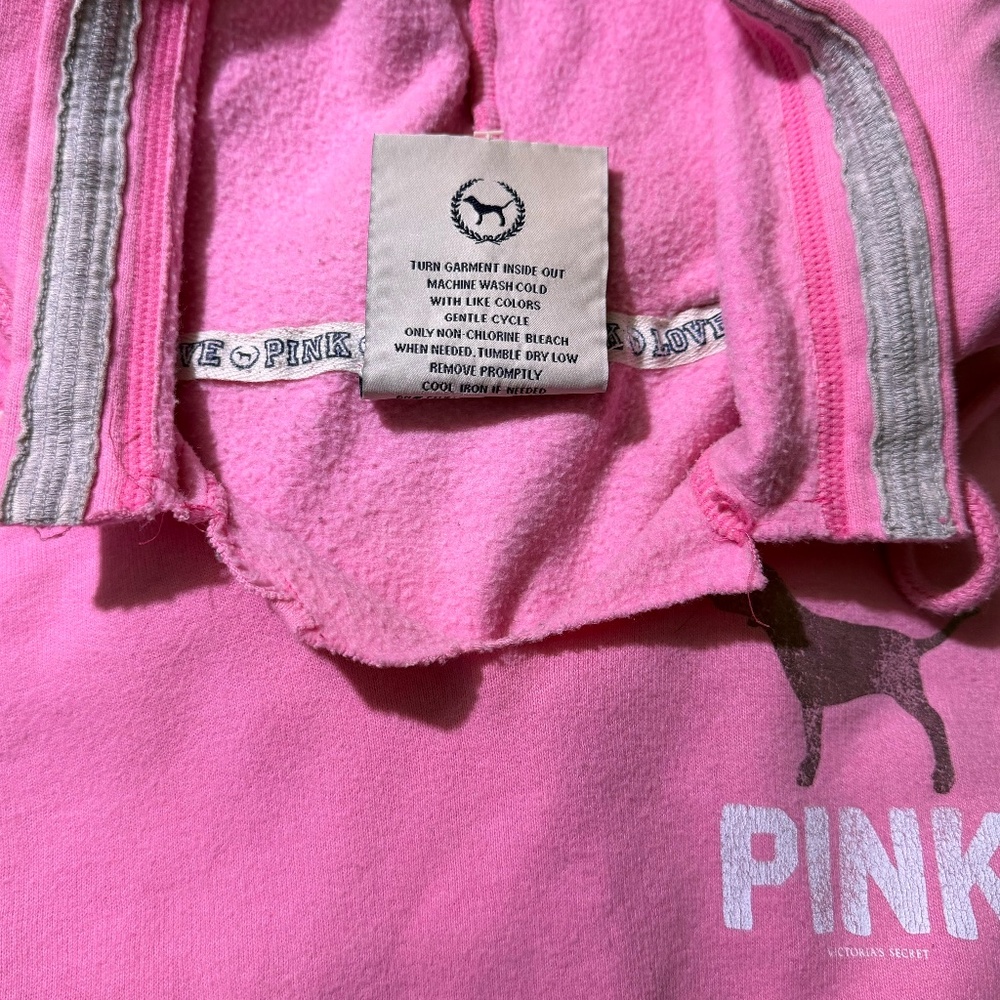 PINK Victoria's Secret Small Hoodie Graphic Sweatshirt White Peacesign Logo Y2K - Picture 9 of 15